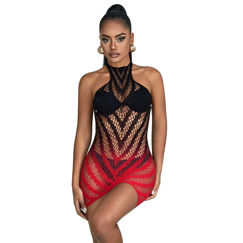 Body sans manches noir rouge dégradé, maille extensible, lingerie sexy en nylon élasthanne, silhouette sublimée.