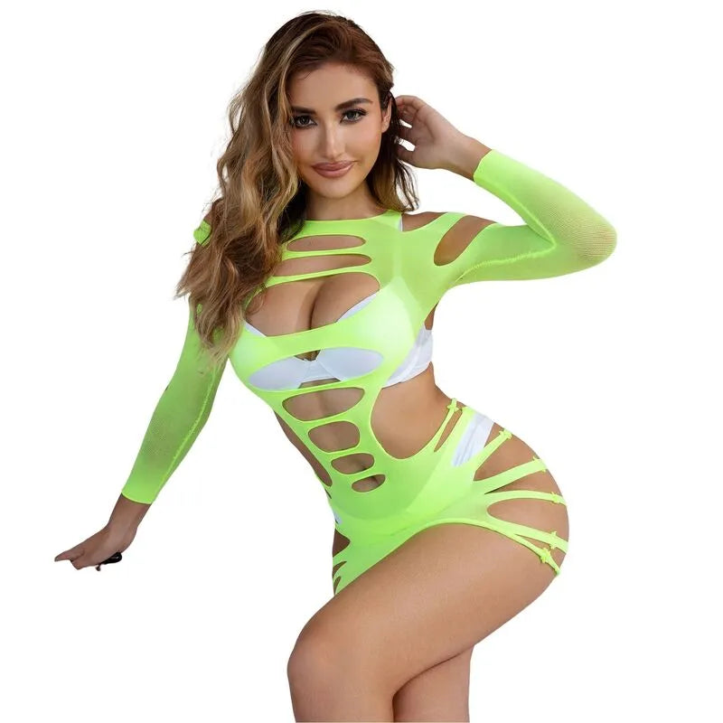 Body lingerie vert émeraude manches longues, nylon élasthanne, ajusté, séduisant et confortable, taille unique.
