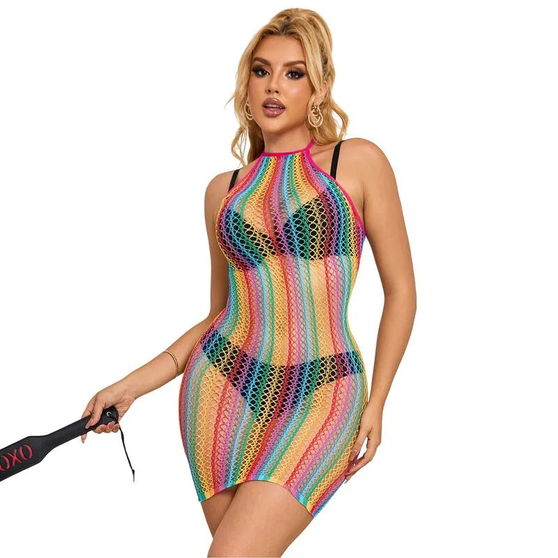 Robe résille arc-en-ciel sexy Subblime haute qualité nylon élasthanne