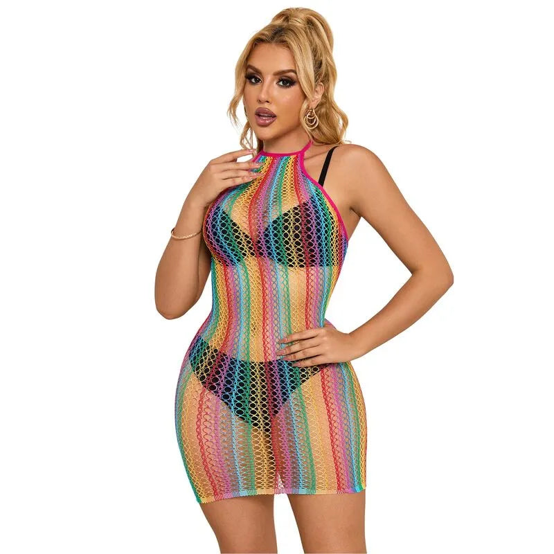 Robe résille arc-en-ciel sexy Subblime haute qualité nylon élasthanne