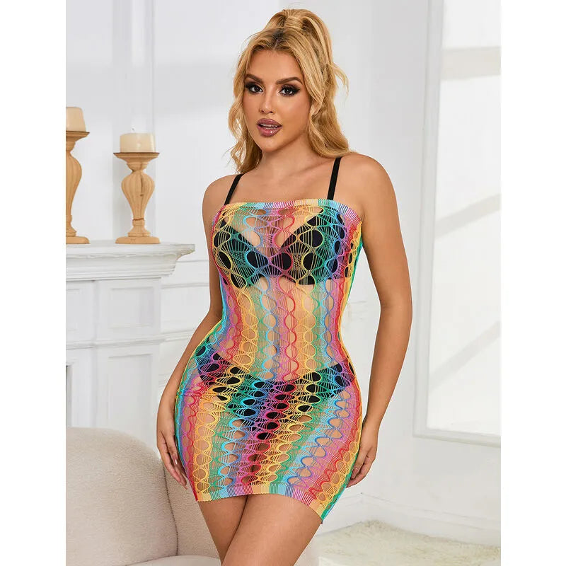 sublime body épaules dénudées maille arc-en-ciel sexy femme