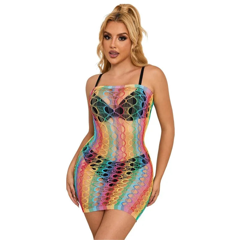 sublime body épaules dénudées maille arc-en-ciel sexy femme
