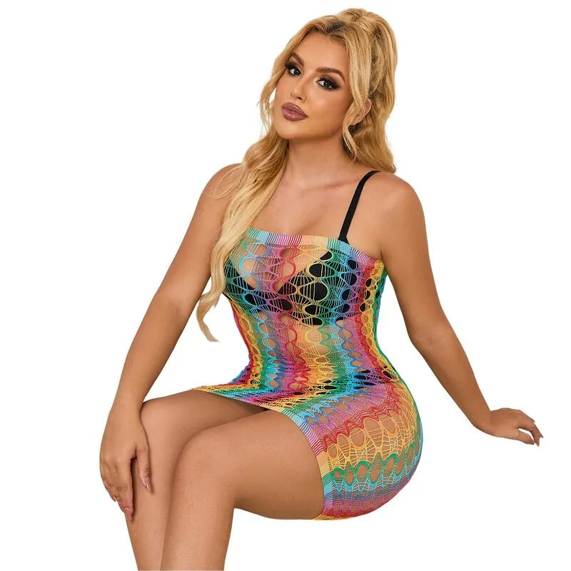 sublime body épaules dénudées maille arc-en-ciel sexy femme
