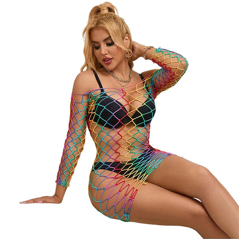 robe résille manches longues arc-en-ciel lingerie sexy confort femme