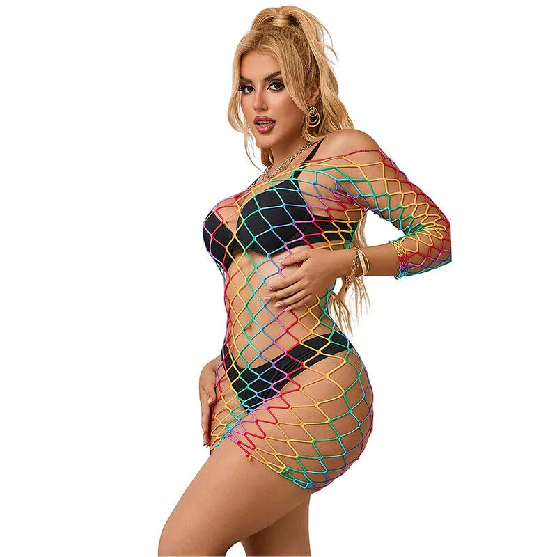 robe résille manches longues arc-en-ciel lingerie sexy confort femme