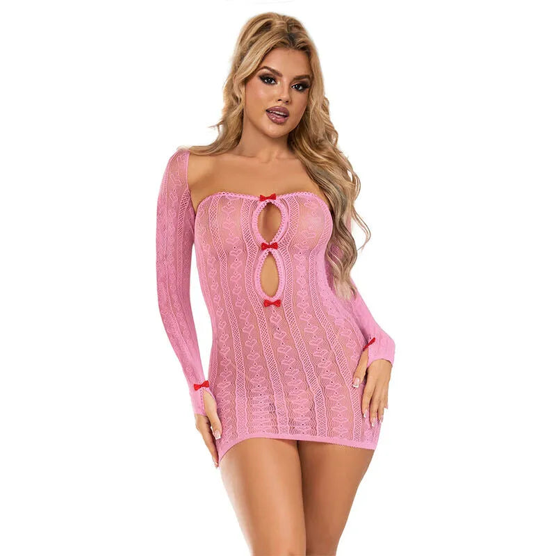 Robe Réseillée Rose Subblime Lingerie Sexy Transparent Sans Couture Silhouette Ajustée