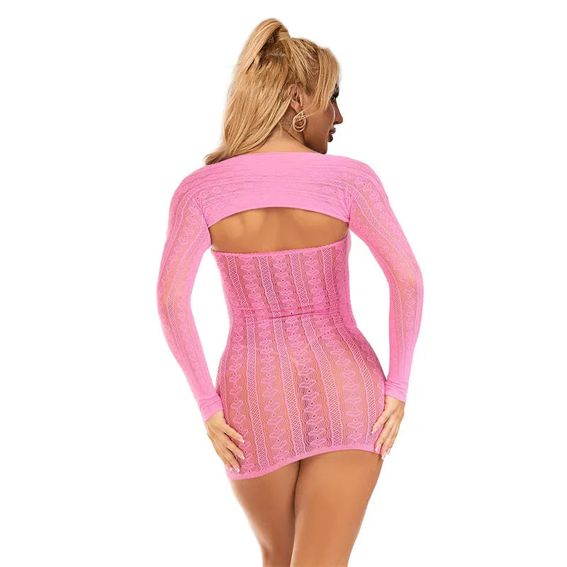 Robe Réseillée Rose Subblime Lingerie Sexy Transparent Sans Couture Silhouette Ajustée