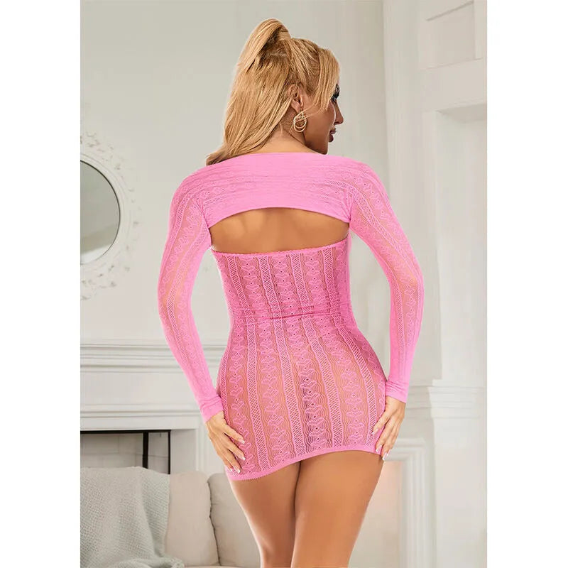 Robe Réseillée Rose Subblime Lingerie Sexy Transparent Sans Couture Silhouette Ajustée