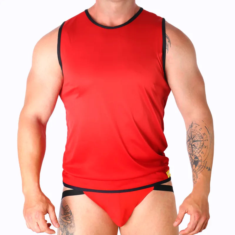 T-shirt homme rouge coupe sportive polyamide viscose ajustement parfait