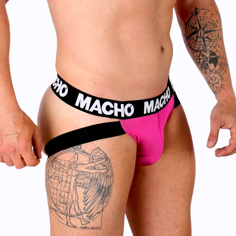 suspensoir homme anatomique maintien confort lycra élasthanne rose fluo sangles doubles respirant élastique silhouette sportif quotidien