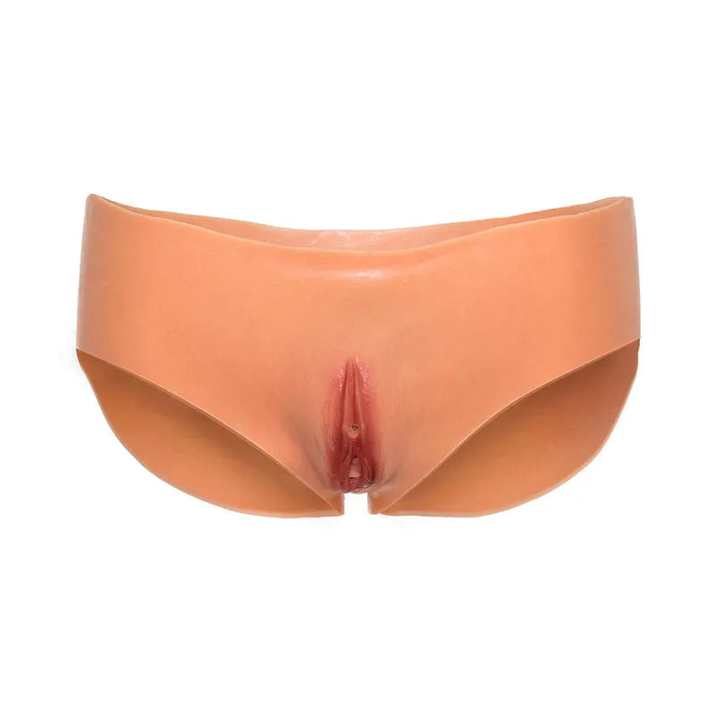 culotte silicone réaliste travestissement vagin ouvert pénétrable miction tube intégré sensations toucher anatomique adaptable tailles S M L confort discret