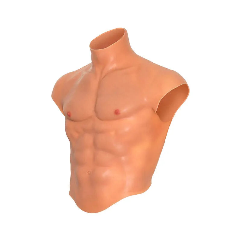 tee shirt torse masculin silicone abdominaux réalistes tétons authentiques ergonomique confortable extensible adaptable tailles S M L travestissement naturel