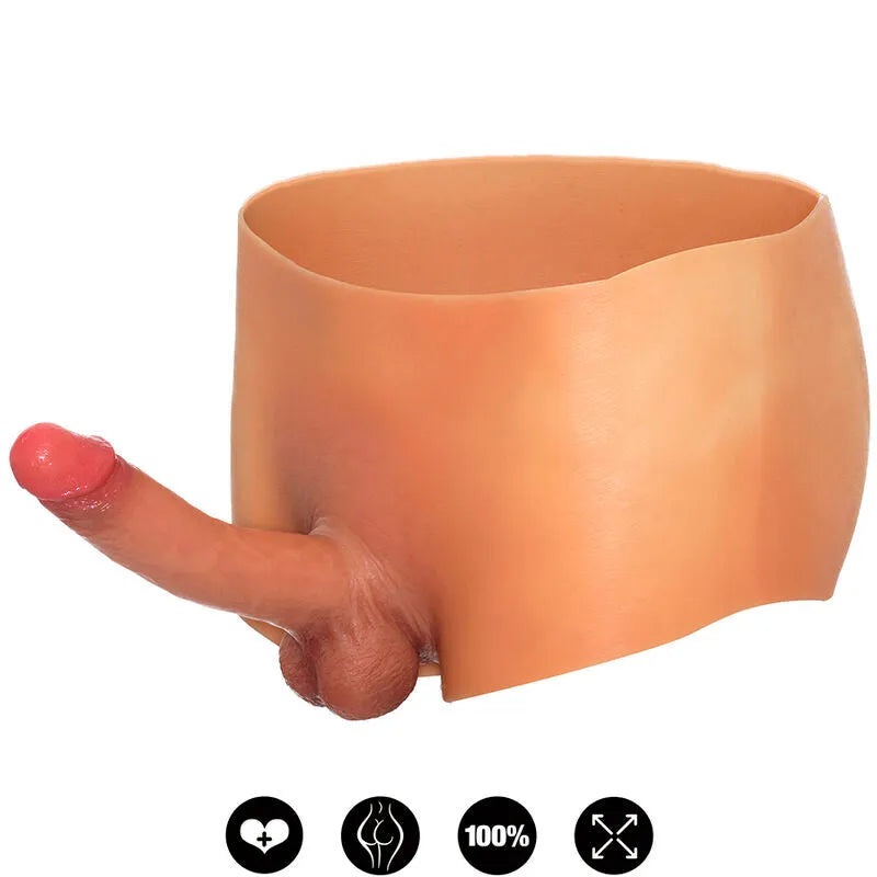 boxer pénis silicone réaliste érection scrotum taille L travestissement transgenre anatomique confortable durable souple hygiénique naturel sensation 18cm