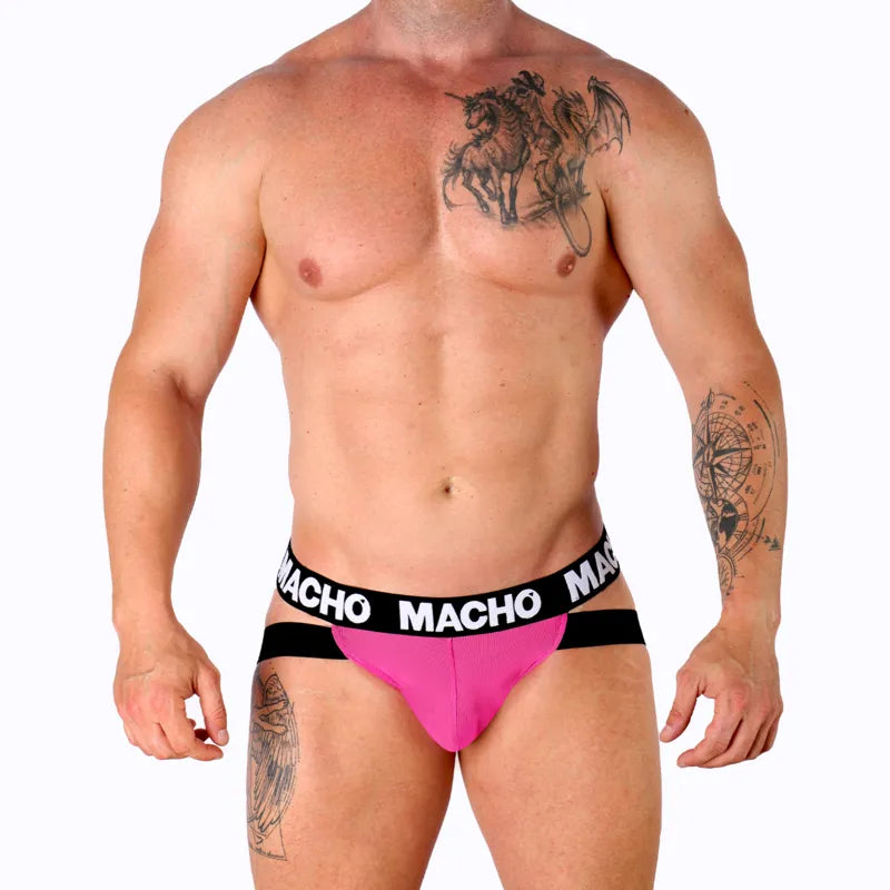 sousvetement suspensoir rose fluo lycra élasthanne soutien anatomique confort extensible respirant maintien ajustement précis sport quotidien sangles doubles rehaussant silhouette