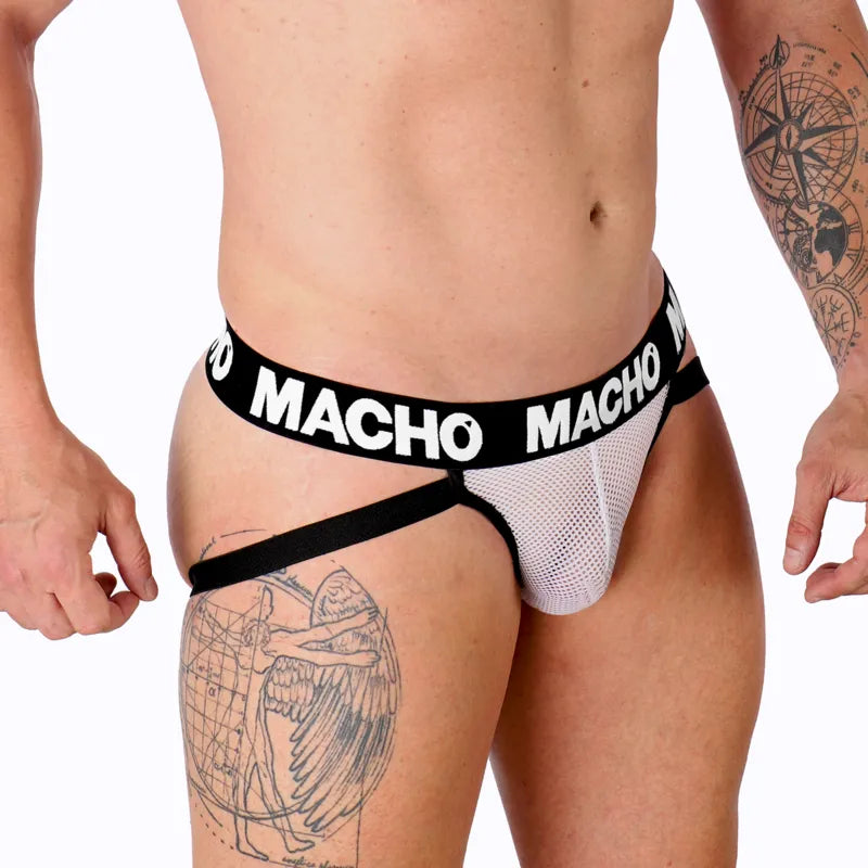 suspensoir blanc semi transparent élastique maille maintien sportif soutien frontal érotique séduction confort anatomique respirant extensible tailles SMLXL