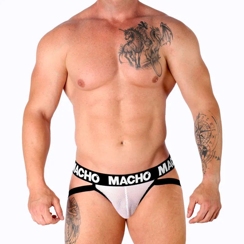 suspensoir blanc semi transparent élastique maille maintien sportif soutien frontal érotique séduction confort anatomique respirant extensible tailles SMLXL