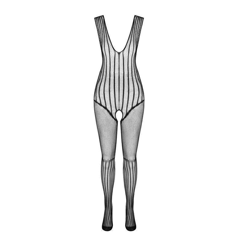 Bodystocking noir résille dentelle élastique, design moulant, motifs séduisants, PASSION, taille unique, lingerie glamour.