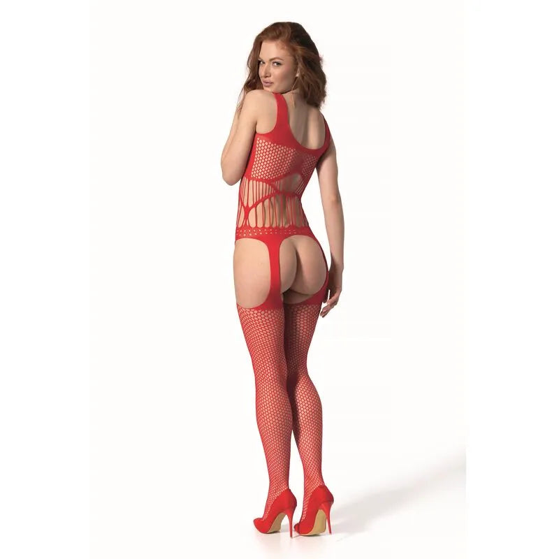 Bodystocking rouge dentelle ajustable, ouvert à la poitrine, design sculptant et sensuel, glamour européen.
