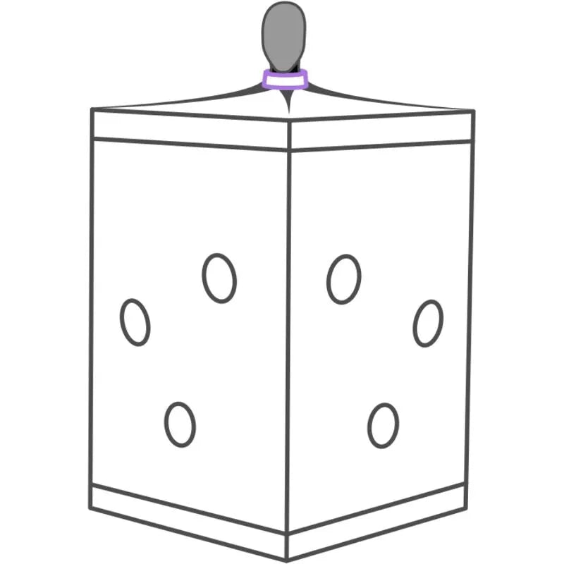 Cabine pourpre compacte immersive avec éclairage LED, ventilateurs, pinces polyvalentes et sac de voyage sécurisé.