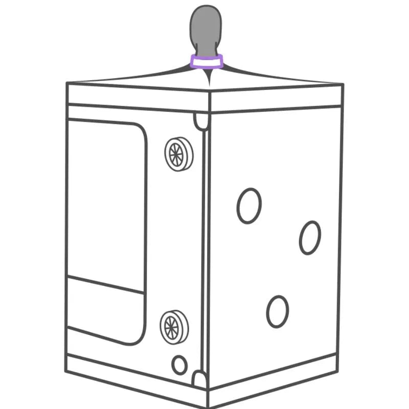 Cabine pourpre compacte immersive avec éclairage LED intégré, ventilateurs, pinces polyvalentes et sac de voyage sécurisé.