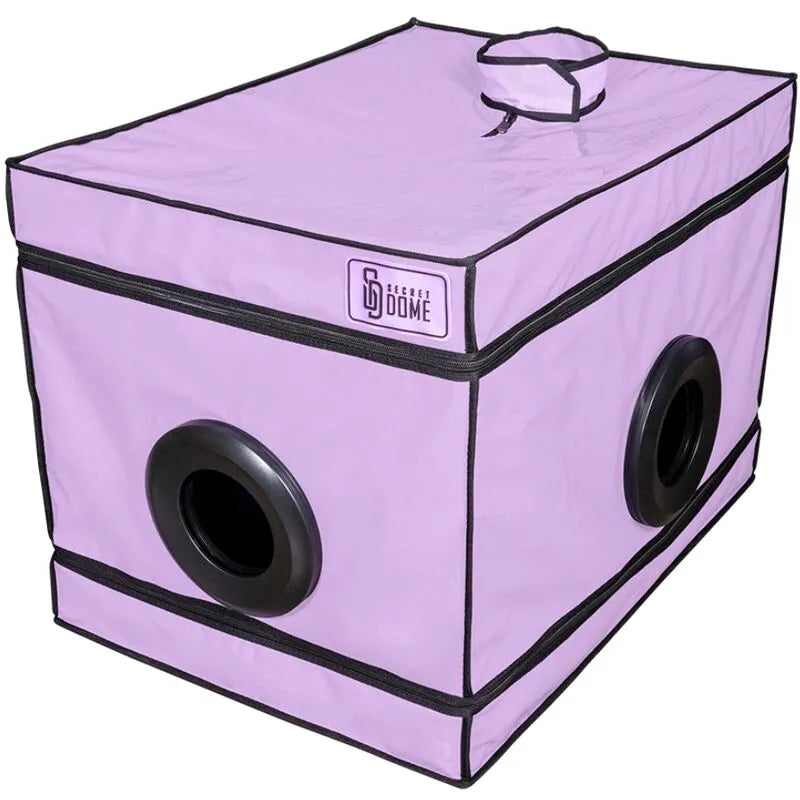 cabine intime violette jeux rôle soumission lumière LED immersive compacte cocon plaisir portable robuste sécurisée matelas intégré accessoires discrets