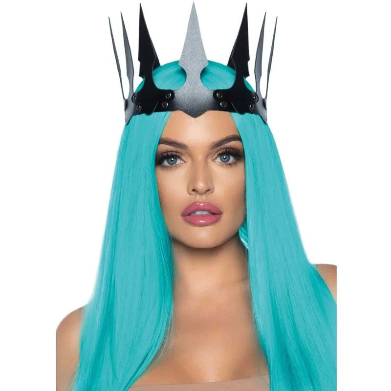 couronne maléfique cuir synthétique noir clous métalliques Halloween costume femmes festival gothique dramatique sophistiquée audacieuse confortable réglable taille unique spectaculaire