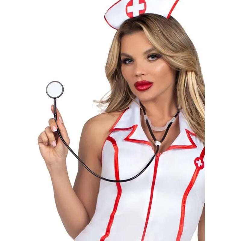 Costume d'infirmière chef blanc moulant en polyester avec stéthoscope et bandeau, tailles S M, pour soirées à thème Hallow...