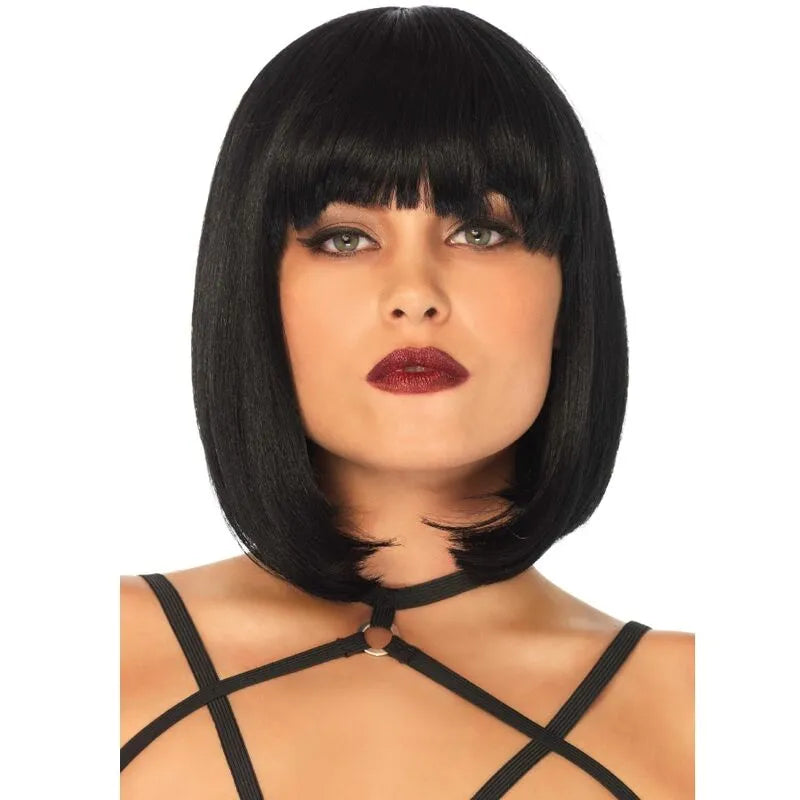 perruque coupe bob noire naturelle oléfine ajustable élégante polyvalente