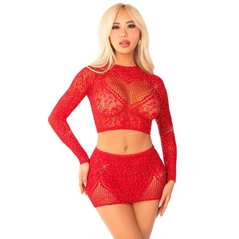 ensemble deux pièces maille scintillante rouge paillettes imprimé coeur romantique taille unique extensible confortable glamour audacieux séduction
