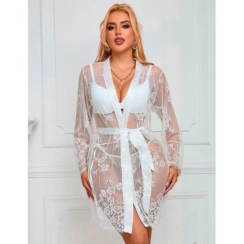 sublime chemise de nuit à manches longues floral blanc grande taille USA