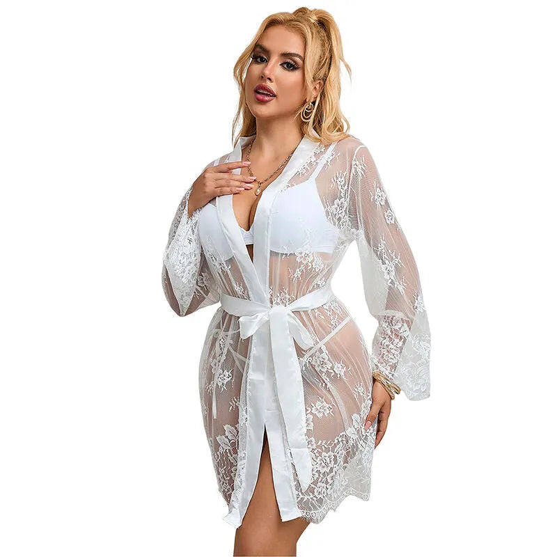 sublime chemise de nuit à manches longues floral blanc grande taille USA