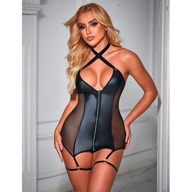 sexy robe lingerie maille cuir noir Subblime grande taille voluptueuse séduisante élégante confortable qualité supérieure coupe flatteuse soirée intime glamour