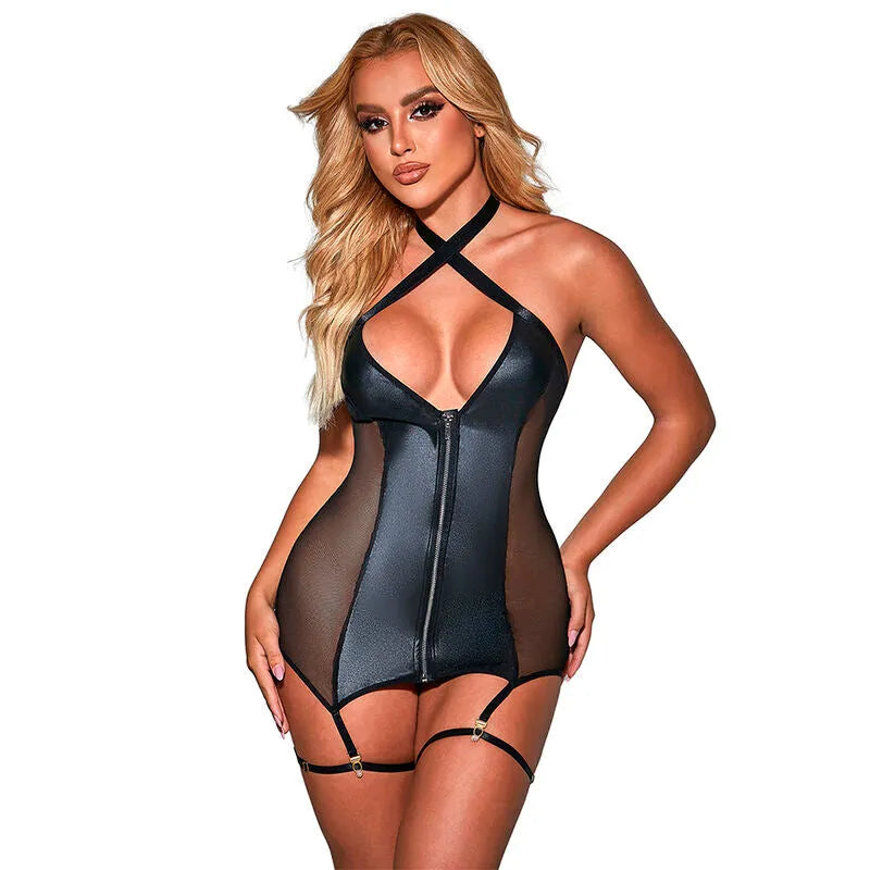 Robe sexy en maille cuir noir grande taille Subblime USA femmes élégantes