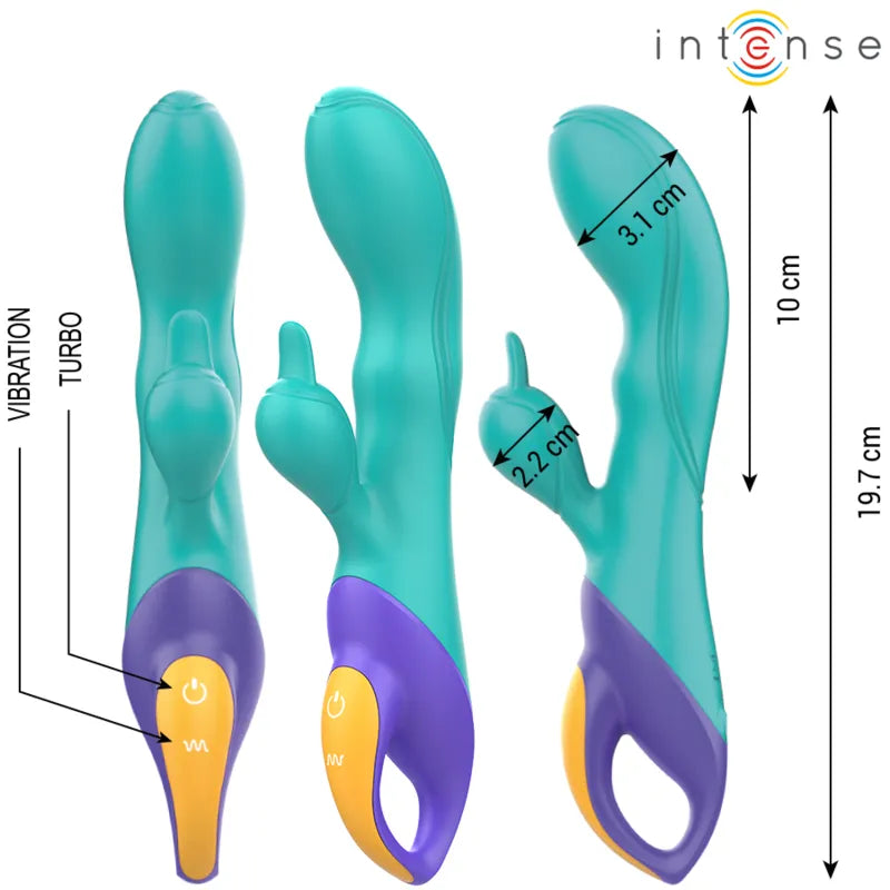 Vibromasseur rabbit bleu stimulation interne externe modes vibration silicone hypoallergénique étanche