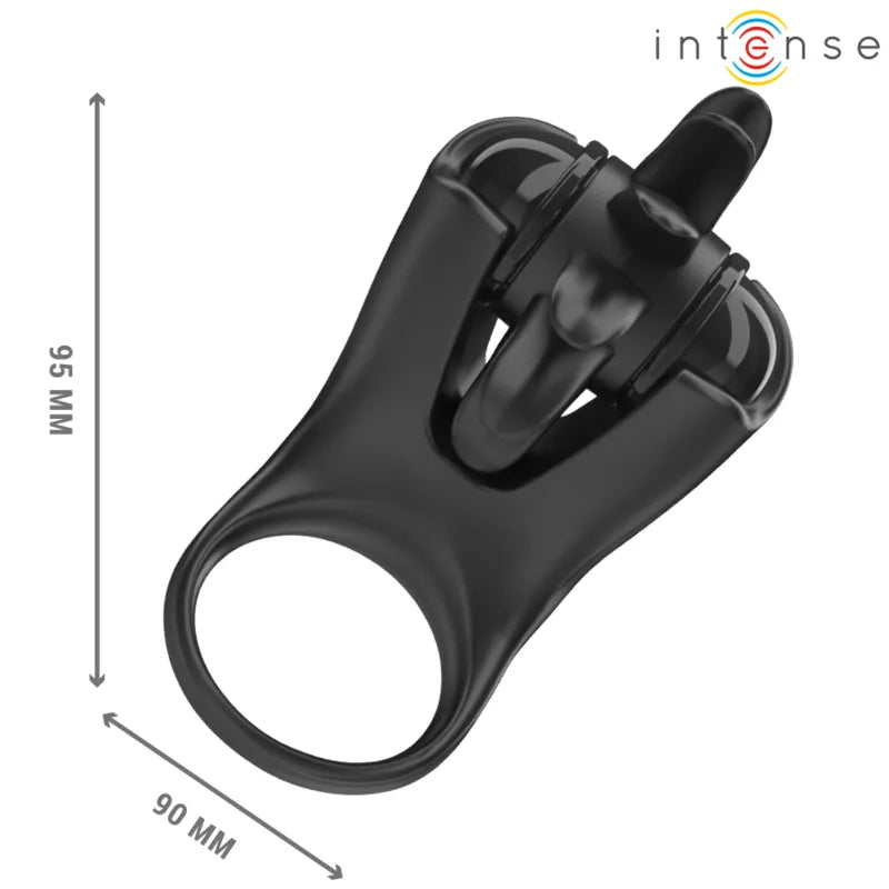 Anneau vibrant silicone noir, 10 modes, stimulation clitoridienne, ergonomique, étanche, rechargeable, moteur discret.