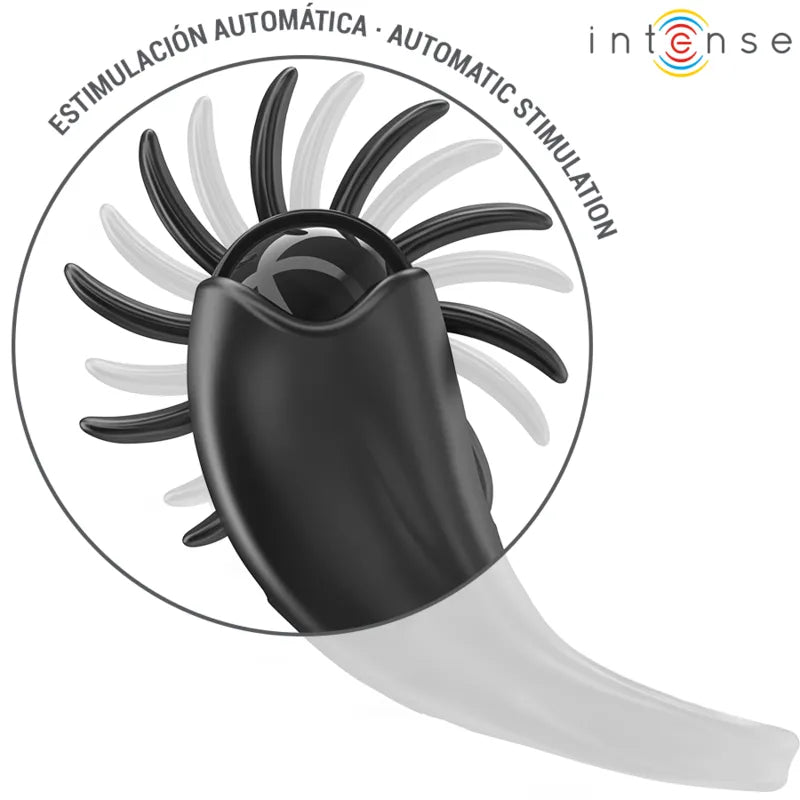 Anneau vibrant noir en silicone, ergonomique, 10 modes, stimulation clitoridienne, étanche, rechargeable, moteur discret.