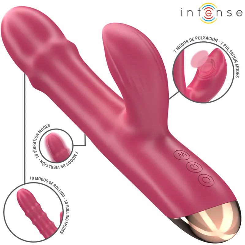 Vibromasseur Silicone Hypoallergénique Puissant Multifonction 3 en 1 Rouge Étanche