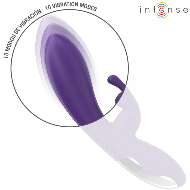 Vibromasseur rabbit violet 10 modes silicone ABS étanche rechargeable RANDALL INTENSE