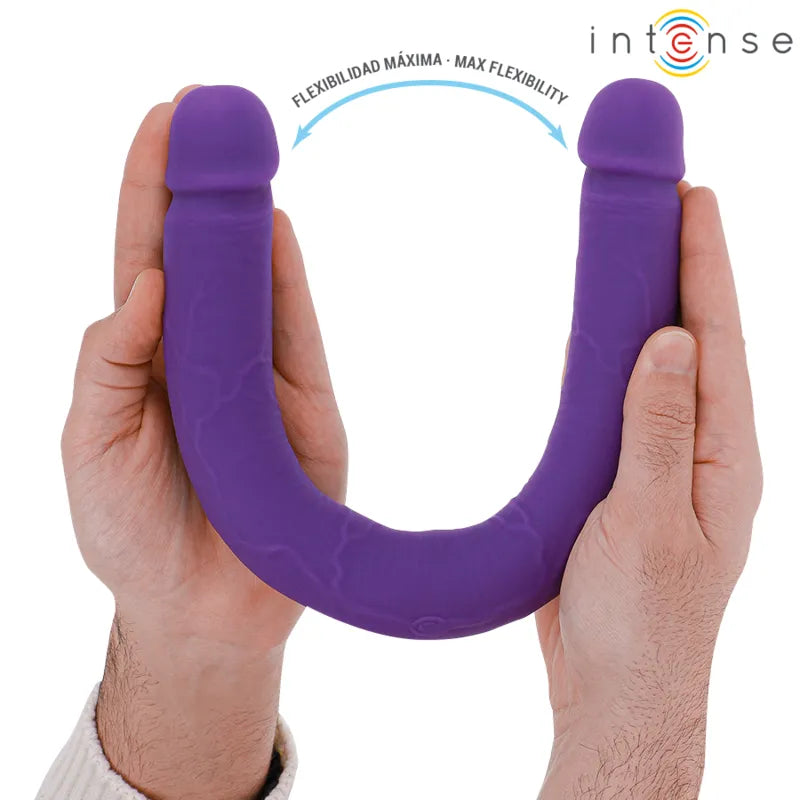 Double gode vibrant violet en silicone flexible, 40 cm, avec télécommande, pour couples, stimulation vaginale et anale.