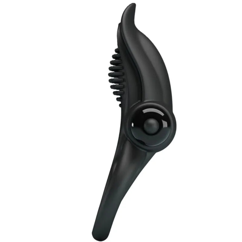 Anneau pénien vibrant noir en silicone, forme ergonomique, surface texturée, 10 modes de vibration pour couples.