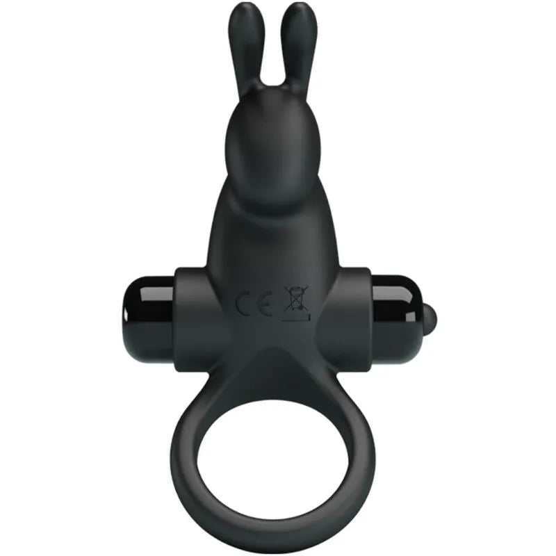 Anneau pénien vibrant noir en silicone, forme de lapin, 10 modes, stimulation clitoridienne, plaisir intense couple.