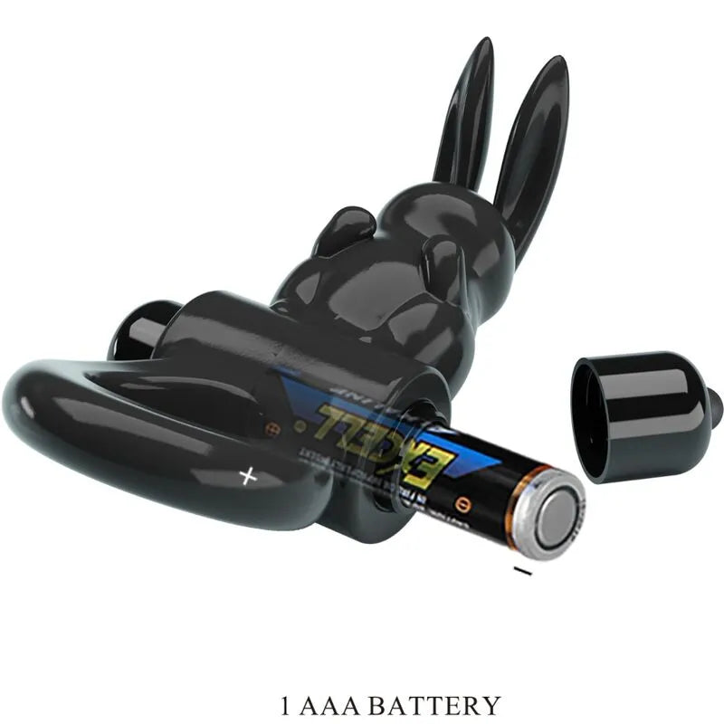 Anneau pénien vibrant noir avec oreilles de lapin, stimulation clitoridienne, 10 vibrations, ergonomique et souple.