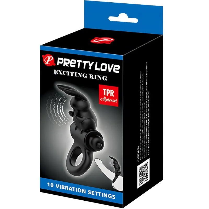 Anneau pénien vibrant noir avec oreilles de lapin, 10 vibrations, stimulation clitoridienne, thermoplastique souple.