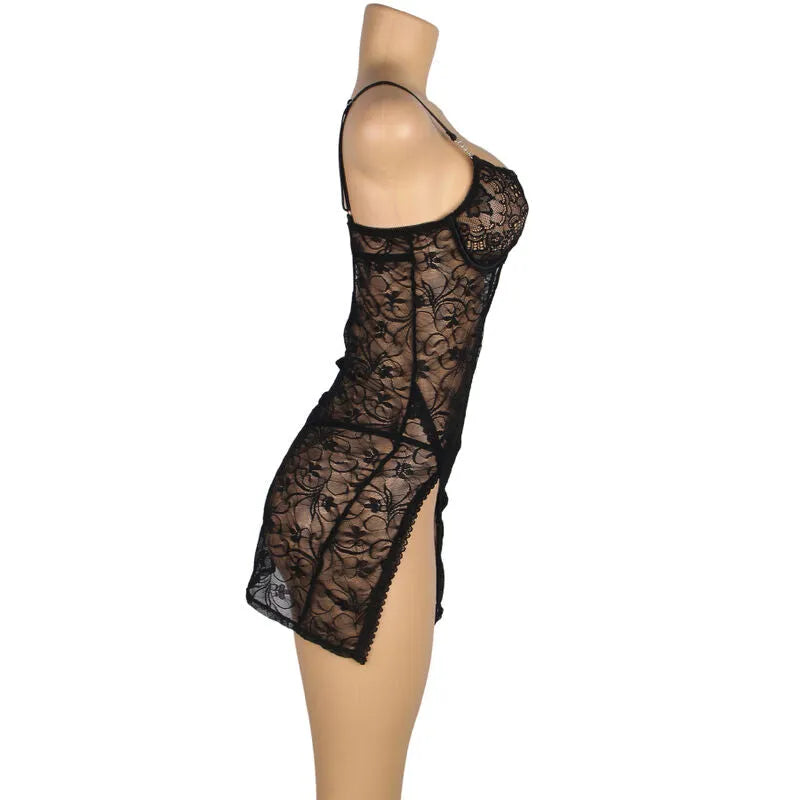 Babydoll dentelle noire grande taille, bretelles réglables, design élégant et sexy, marque Subblime.