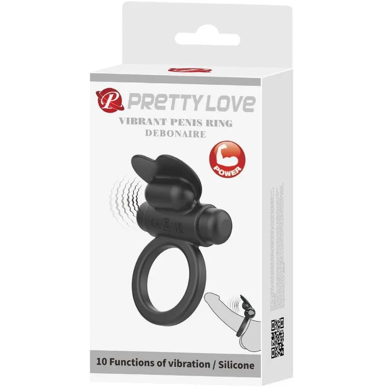 Anneau pénien rabbit silicone noir, 10 vibrations, stimulation clitoridienne, érections fermes, hypoallergénique.