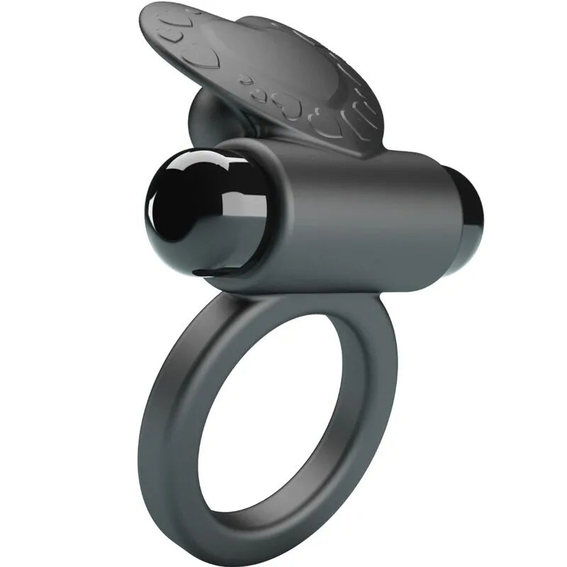 Anneau pénien noir en silicone avec vibromasseur rabbit, 10 modes, stimulation clitoridienne, design ergonomique.