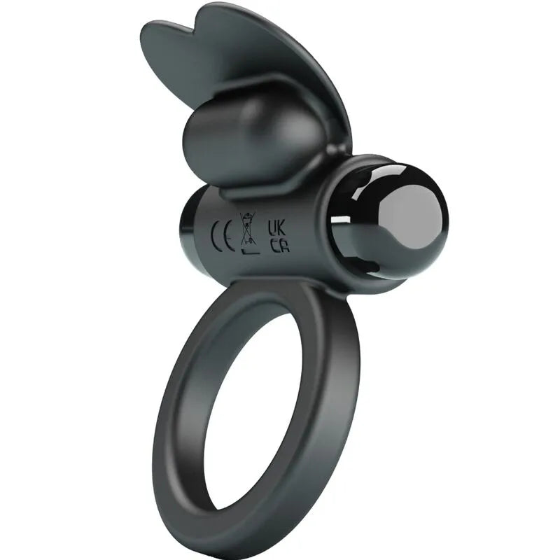 Anneau pénien noir en silicone avec oreilles de lapin, 10 modes de vibration, stimulation clitoridienne, ergonomique.