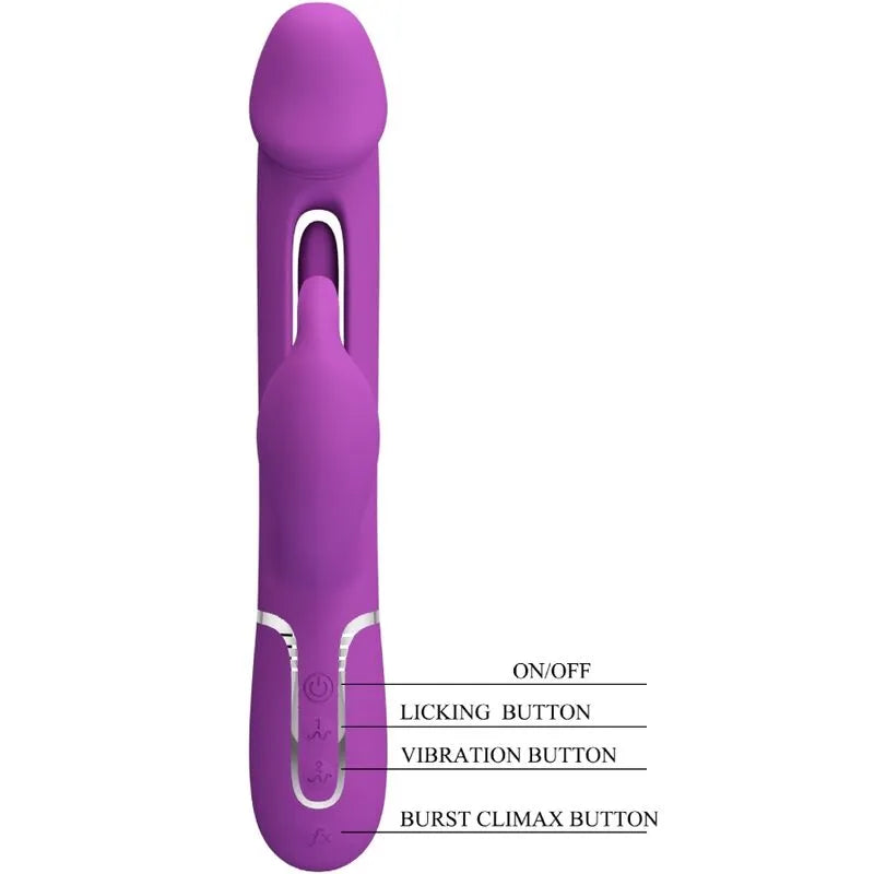 Vibromasseur rabbit rechargeable silicone violet 7 fonctions 4 réglages léchage