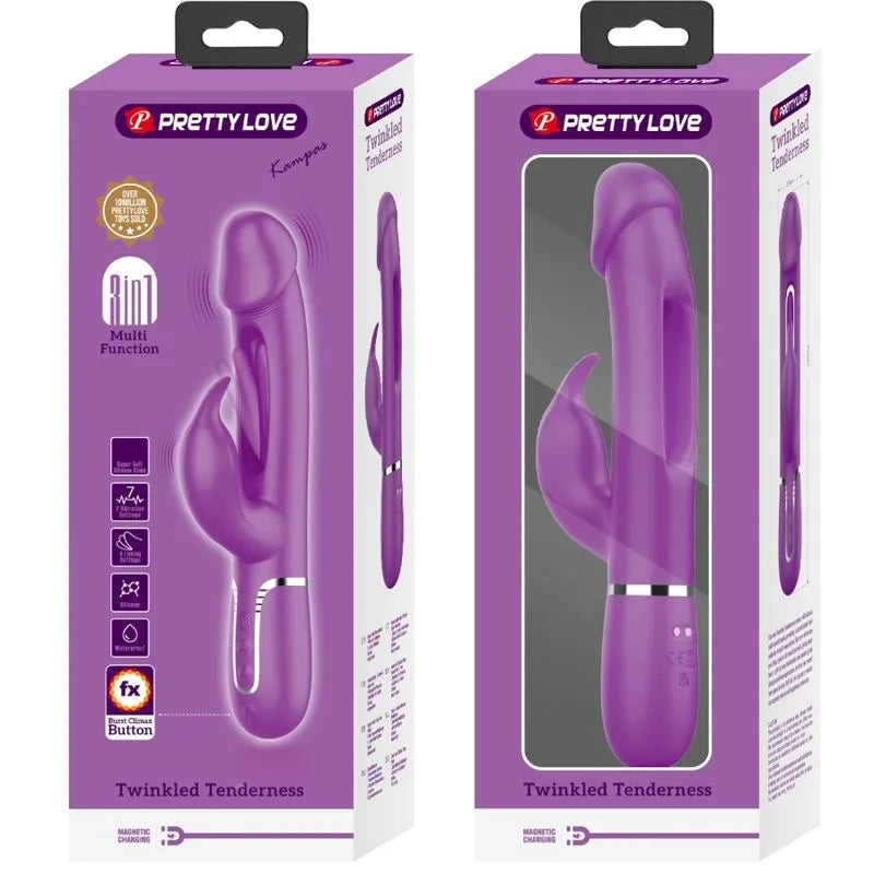 Vibromasseur rabbit rechargeable silicone violet 7 fonctions 4 réglages léchage
