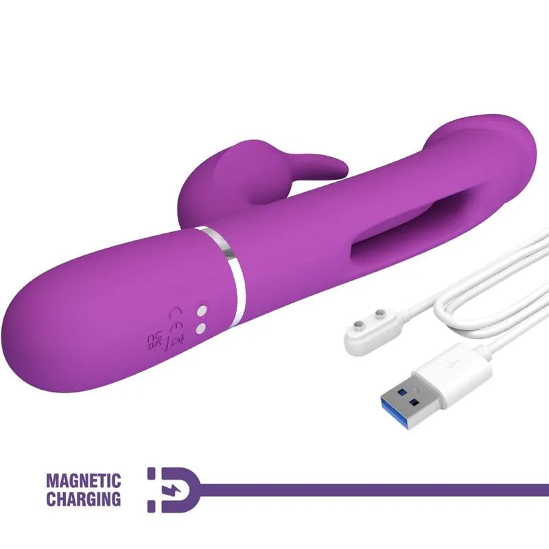 Vibromasseur rabbit rechargeable silicone violet 7 fonctions 4 réglages léchage
